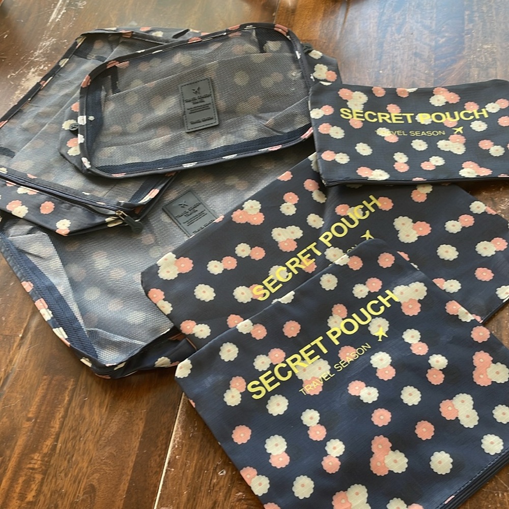 Secret Pouch Women's 6pc Floral Travel Packing Cube Organizer Set Navy Blue New